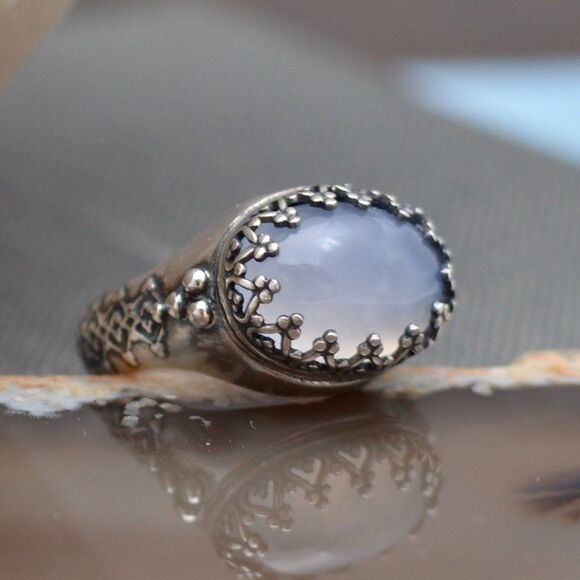 Blue Gray Ice Agate Sterling Silver Ring - Picture 1 of 6